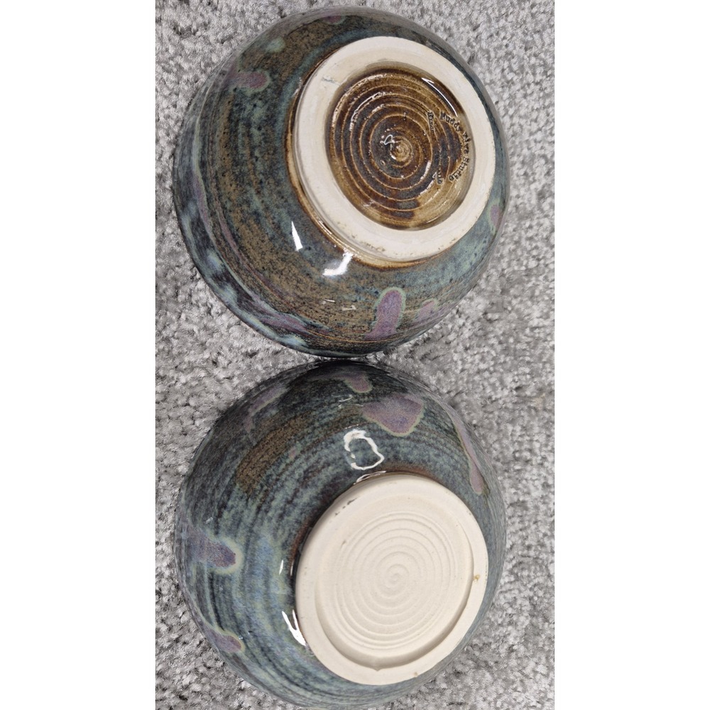 Muddy Five Studio Art Pottery Bowls Stoneware Brown Blues Purple Glazed Handmade - Picture 3 of 9